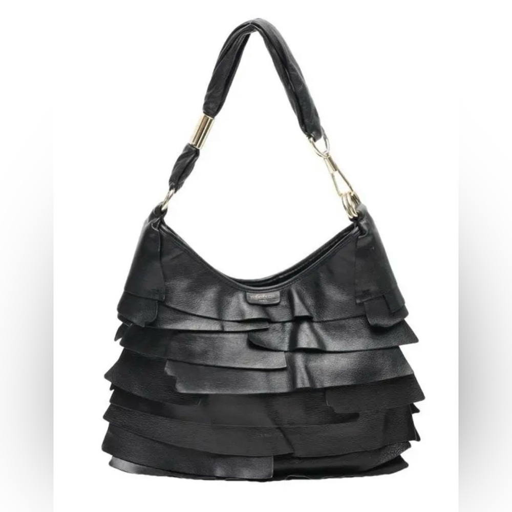 VINTAGE AUTHENTIC YVES SAINT LAURENT YSL St Tropez Handbag Black Leather Ruffle